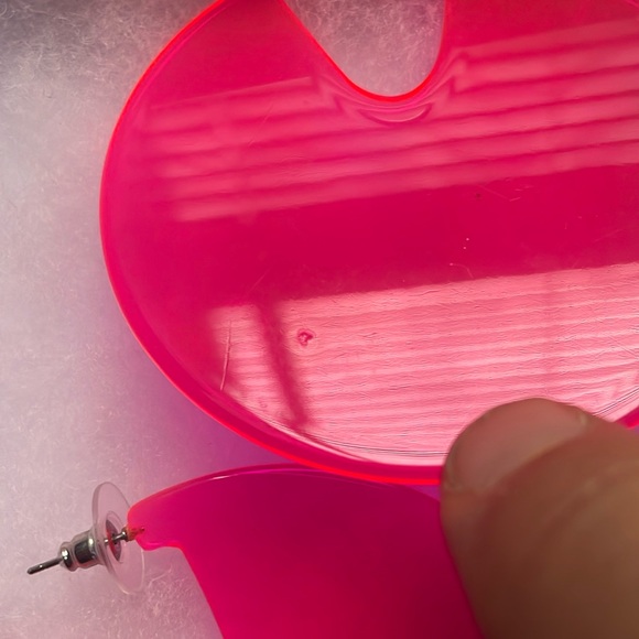 Translucent Neon Pink Color Block Statement Earrings - Picture 6 of 6